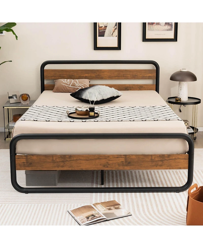 Sugift Queen Size Arc Platform Bed with Headboard and Footboard