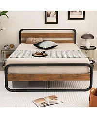 Sugift Queen Size Arc Platform Bed with Headboard and Footboard