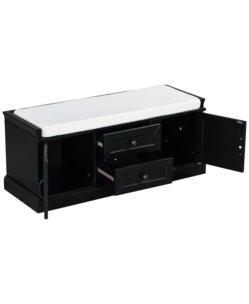 Slickblue Storage Bench with 2 Drawers and Cabinets Shoe Removable Cushion for Living Room Entryway
