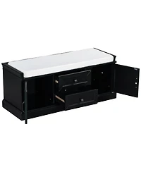 Slickblue Storage Bench with 2 Drawers and Cabinets Shoe Removable Cushion for Living Room Entryway