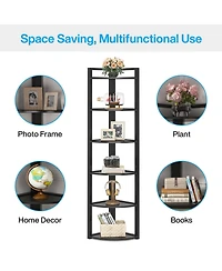 Tribesigns 70.9 Inch Tall Corner Bookshelf Small Bookcase Rustic Shelving Unit Storage Rack,6 Tier Shelf