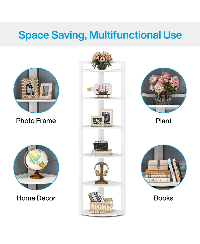 Tribesigns 70.9 Inch Tall Corner Bookshelf Small Bookcase Rustic Shelving Unit Storage Rack,6 Tier Shelf