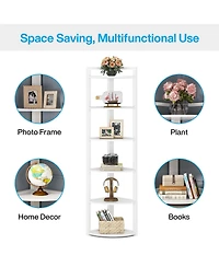 Tribesigns 70.9 Inch Tall Corner Bookshelf Small Bookcase Rustic Shelving Unit Storage Rack,6 Tier Shelf