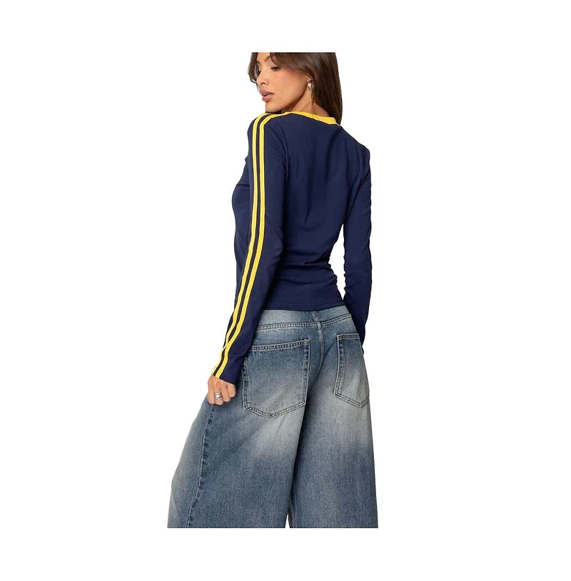 Edikted Womens Brasil Embroidered Long Sleeve T Shirt