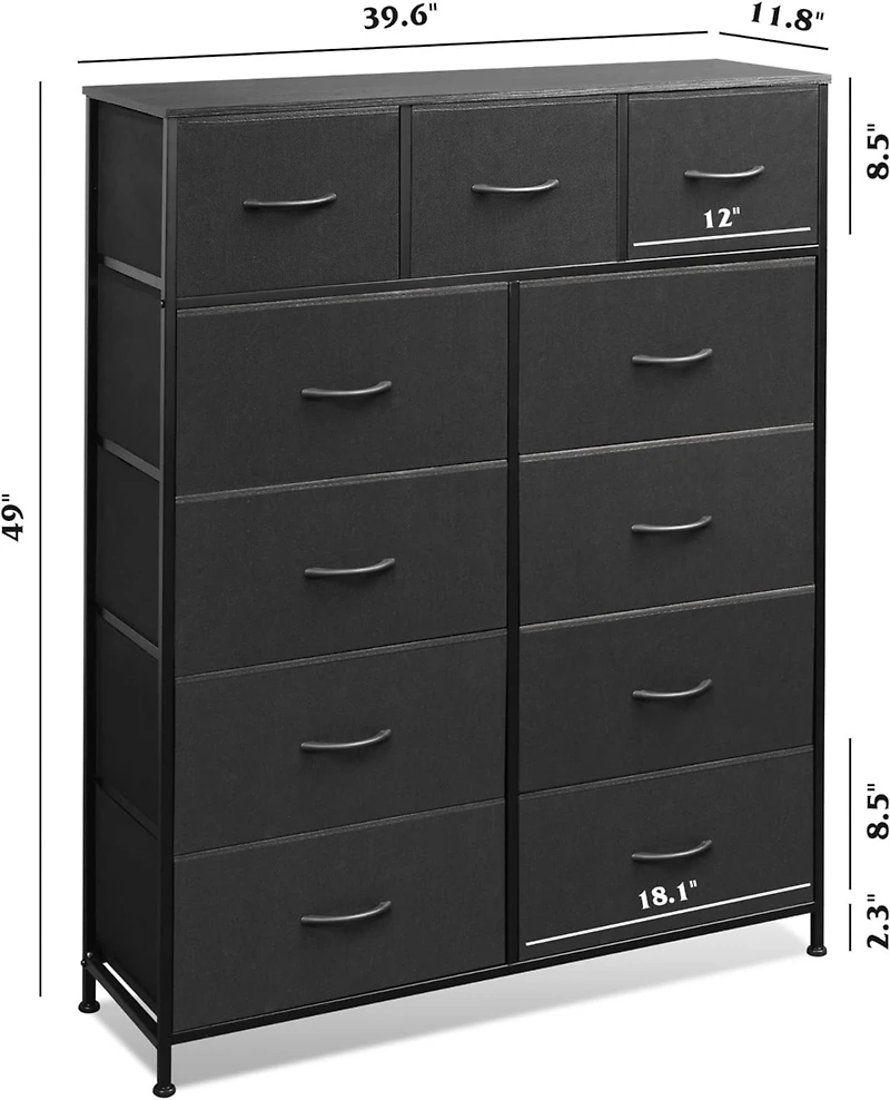 Wlive 11-Drawer Dresser Fabric Storage Tower for Bedroom Hallway Closets Tall Chest Organizer Unit with Bins Steel Frame Wood Top Easy Pull Han
