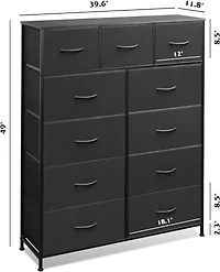 Wlive 11-Drawer Dresser Fabric Storage Tower for Bedroom Hallway Closets Tall Chest Organizer Unit with Bins Steel Frame Wood Top Easy Pull Han