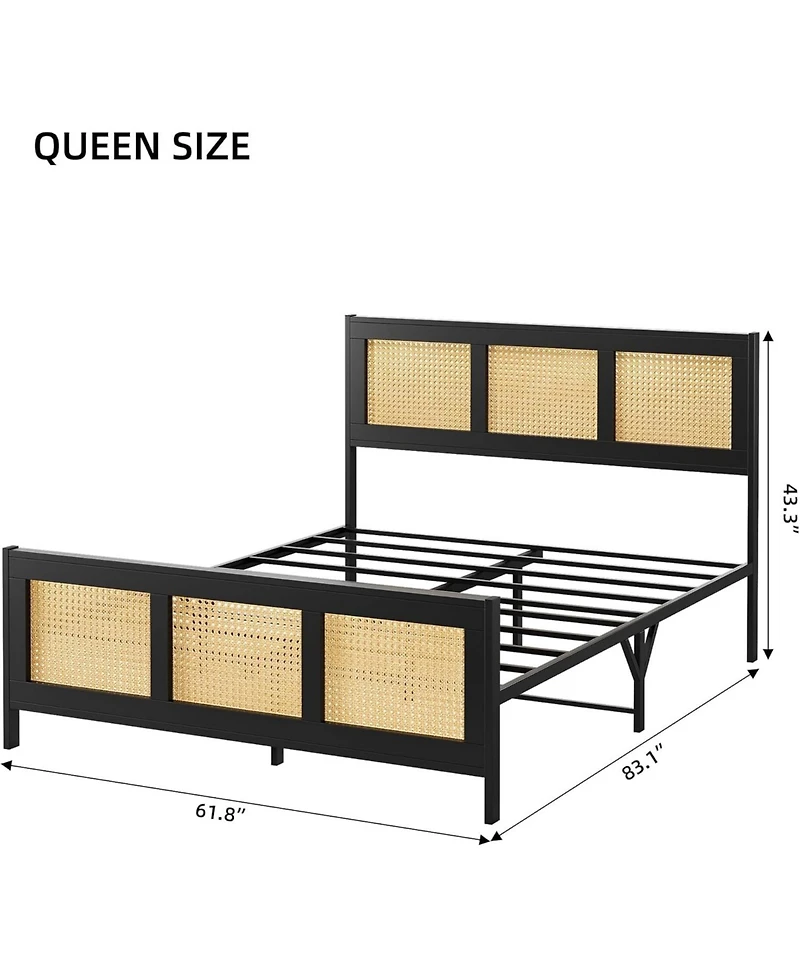 gaomon Queen Size Bed Frame, Metal Bed Frame with Rattan Headboard and Footboard