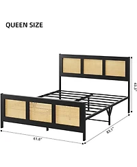 gaomon Queen Size Bed Frame, Metal Bed Frame with Rattan Headboard and Footboard