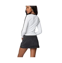 Edikted Womens Contrast V Neck Long Sleeve T Shirt