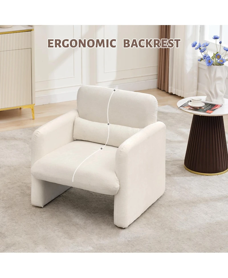 Modern Accent Chair, Chenille Upholstered Single Sofa Chair with Arms and Waist Pillow, Comfy Reading Armchair for Bedroom, Living Room, Office, or Ap