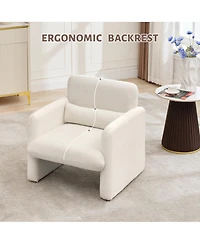 Modern Accent Chair, Chenille Upholstered Single Sofa Chair with Arms and Waist Pillow, Comfy Reading Armchair for Bedroom, Living Room, Office, or Ap