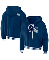 Wear by Erin Andrews Women's Navy Tennessee Titans Lace-up Pullover Hoodie