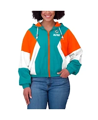 Wear by Erin Andrews Women's Aqua Miami Dolphins Color Block Full-Zip Windbreaker Jacket