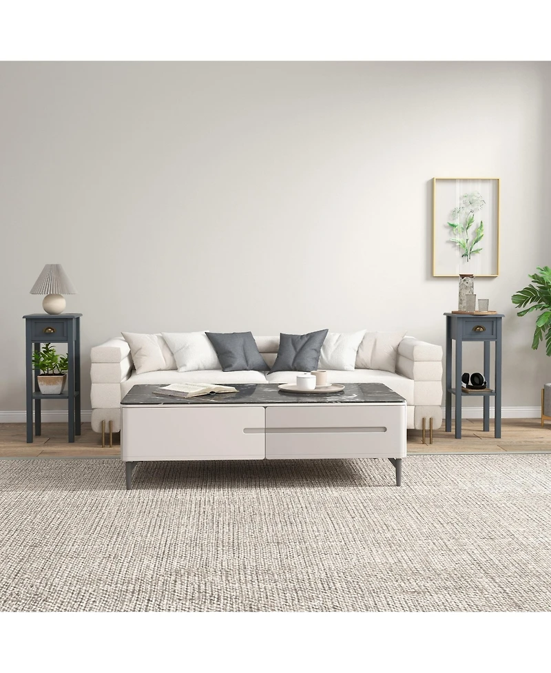 Homcom 2-Tier Side Table with Drawer Shelf for Living Room, Light