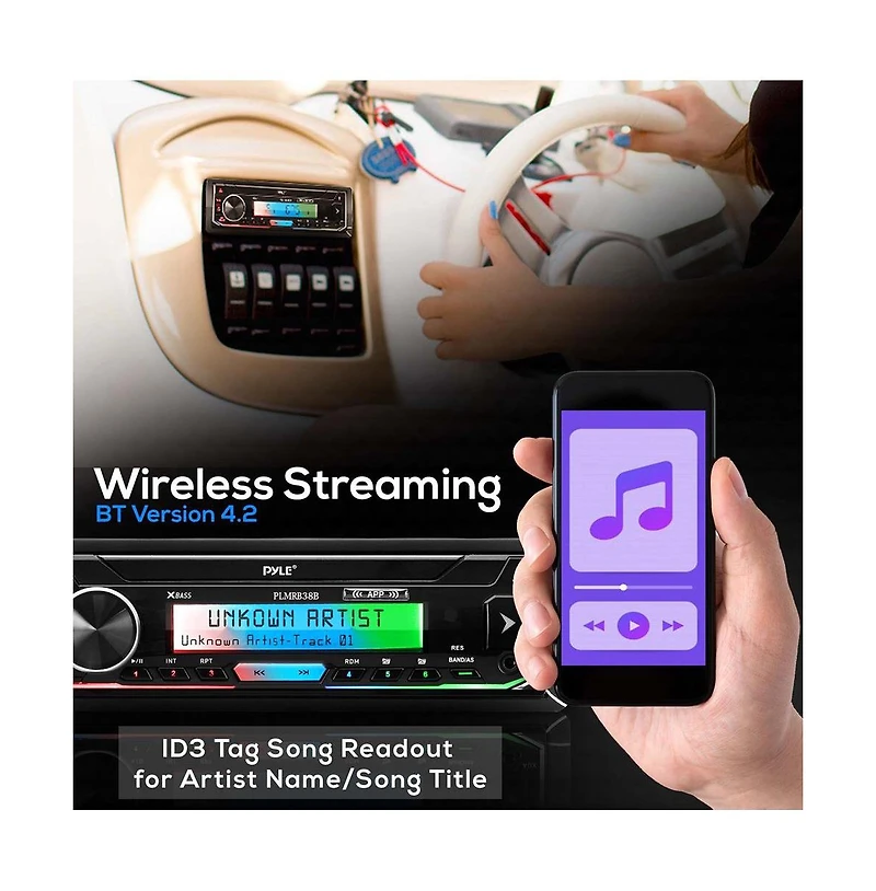 Pyle Marine Bluetooth Stereo Receiver - Am/Fm/MP3/Usb/Sd, Lcd Display, Single Din (PLMRB38B)