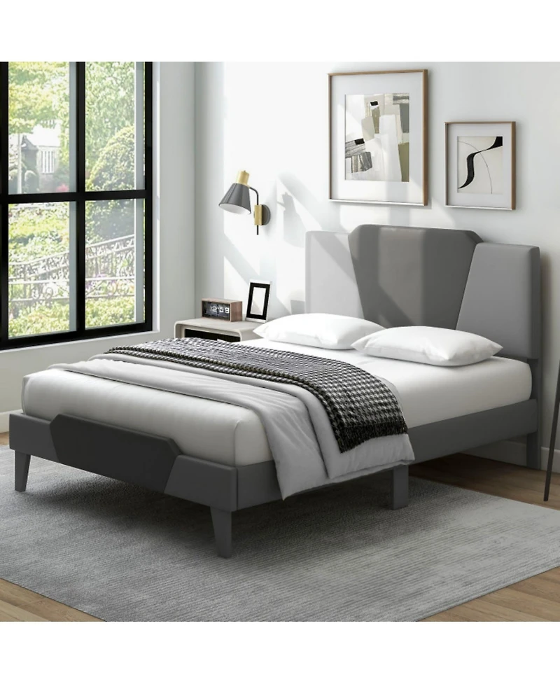 Sugift Full Velvet Upholstered Bed Frame with High Headboard