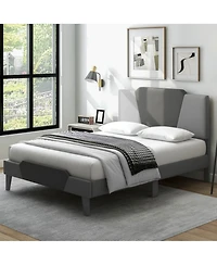 Sugift Full Velvet Upholstered Bed Frame with High Headboard