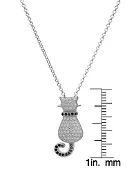 Black Spinel (1/8 ct. t.w.) & Lab Grown White Sapphire (5/8 ct. t.w.) Cat 18" Pendant Necklace in Sterling Silver
