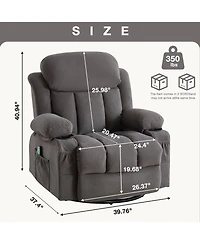 Swinging Recliner Massage Heated Sofa with Usb and 2 Cup Holders