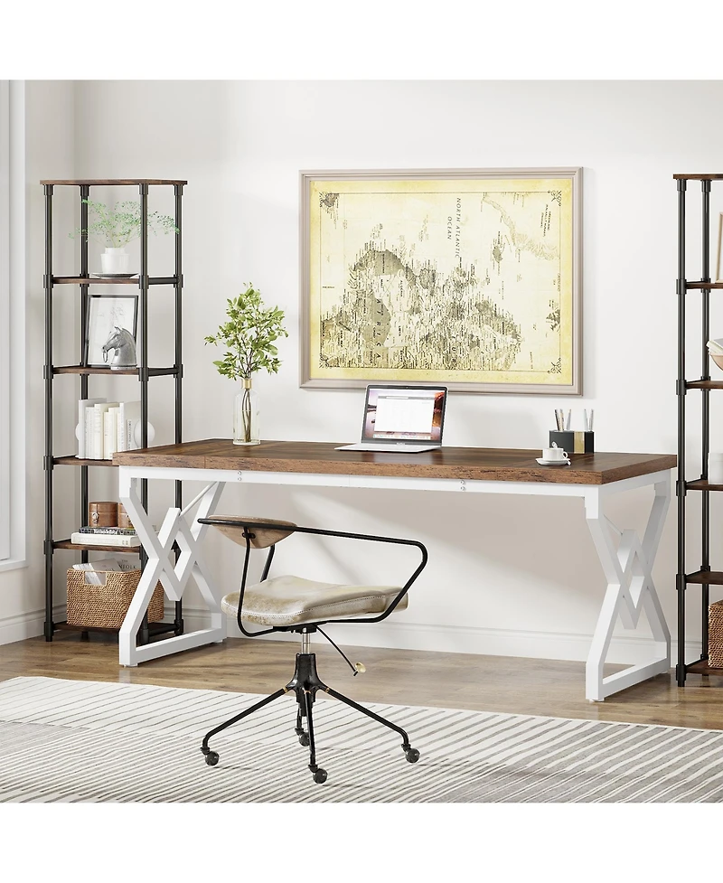 Tribesigns Large Office Computer Desk with Extra Thick Wooden Tabletop and Metal Frame, 63 Inch Executive Desk for Home Office
