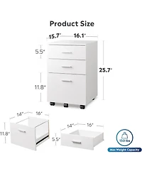 3 Drawer Wood Mobile File Cabinet, Rolling Filing Cabinet for Letter/A4 Size