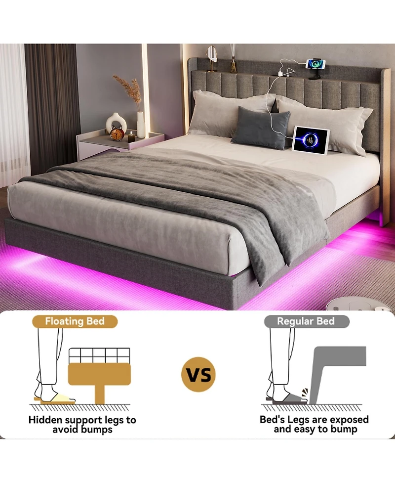 gaomon King Size Floating Bed Frame with Led Lights