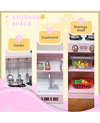 Qaba Play Kitchen, Kids Kitchen Playset w/ Phone & Chalkboard,