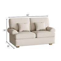 66" Modern Sofa Couches for Living Room Natural Linen Deep Seat Sofa with Pillow