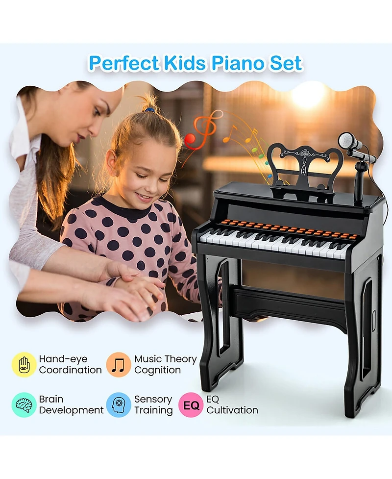Gymax 37-Key Music Piano Keyboard Kids Learning Toy Instrument w/ Microphone