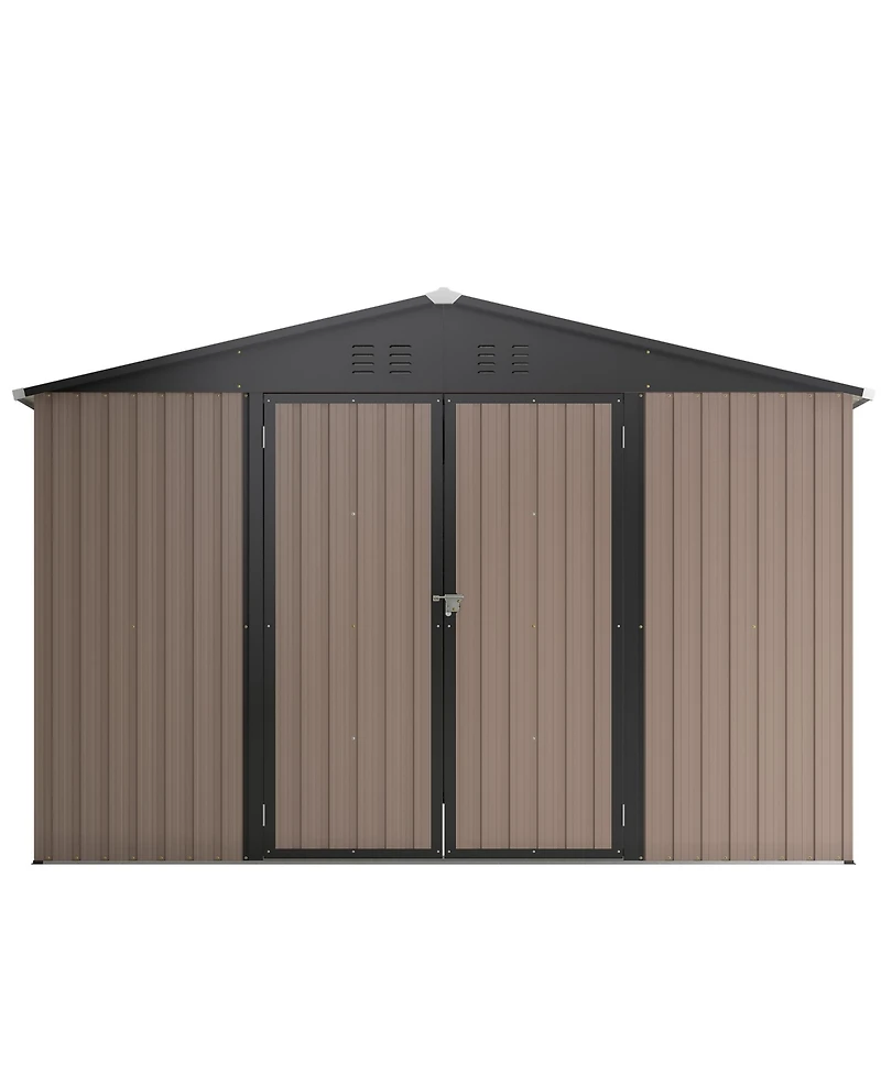 Streamdale Furniture 10' x 10' Metal Storage Shed for Ourdoor, Steel Yard Shed with Design of Lockable Doors, Utility and Tool Storage for Garden, Bac