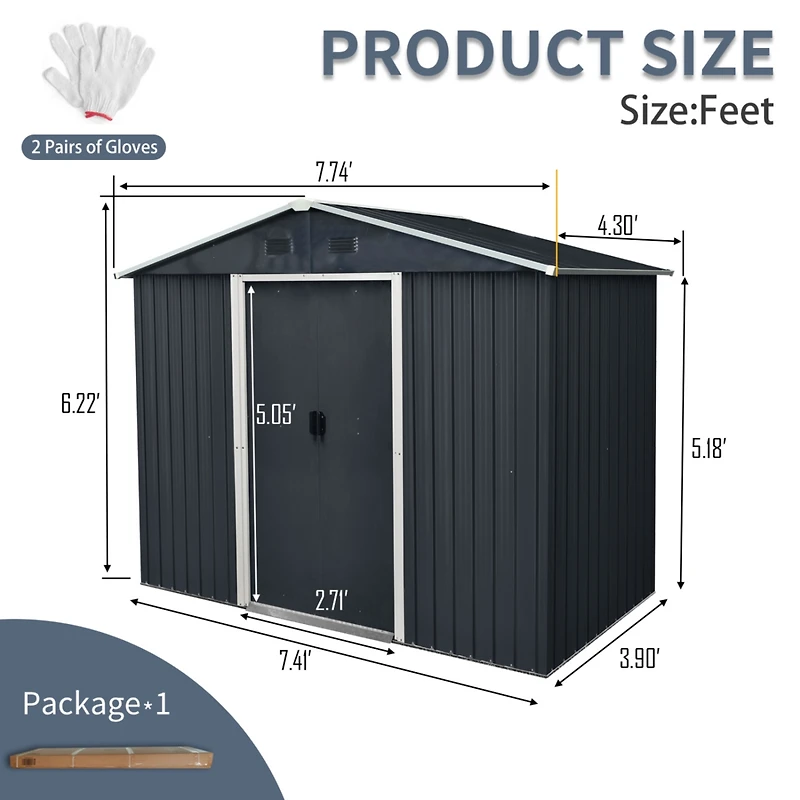Streamdale 8ft x 4ft Metal Storage Shed with Sliding Door (Black/White)