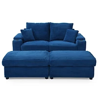 Streamdale Corduroy Loveseat with Ottomans & Pillows