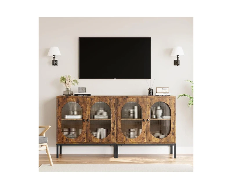 gaomon Buffet Cabinet, Rattan Storage Cabinet with Doors and Shelves, Accent Cabinet Sideboard, Wood Console Cabinet with Storage Entryway Cabinet for