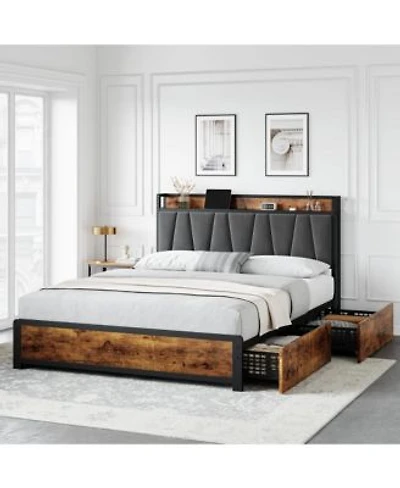 Gaomon Bed Frame With Storage Linen Upholstered Headboard 4 Drawers Platform Bed Frame Full