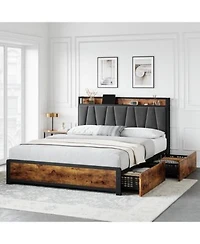 Gaomon Bed Frame With Storage Linen Upholstered Headboard 4 Drawers Platform Bed Frame Full
