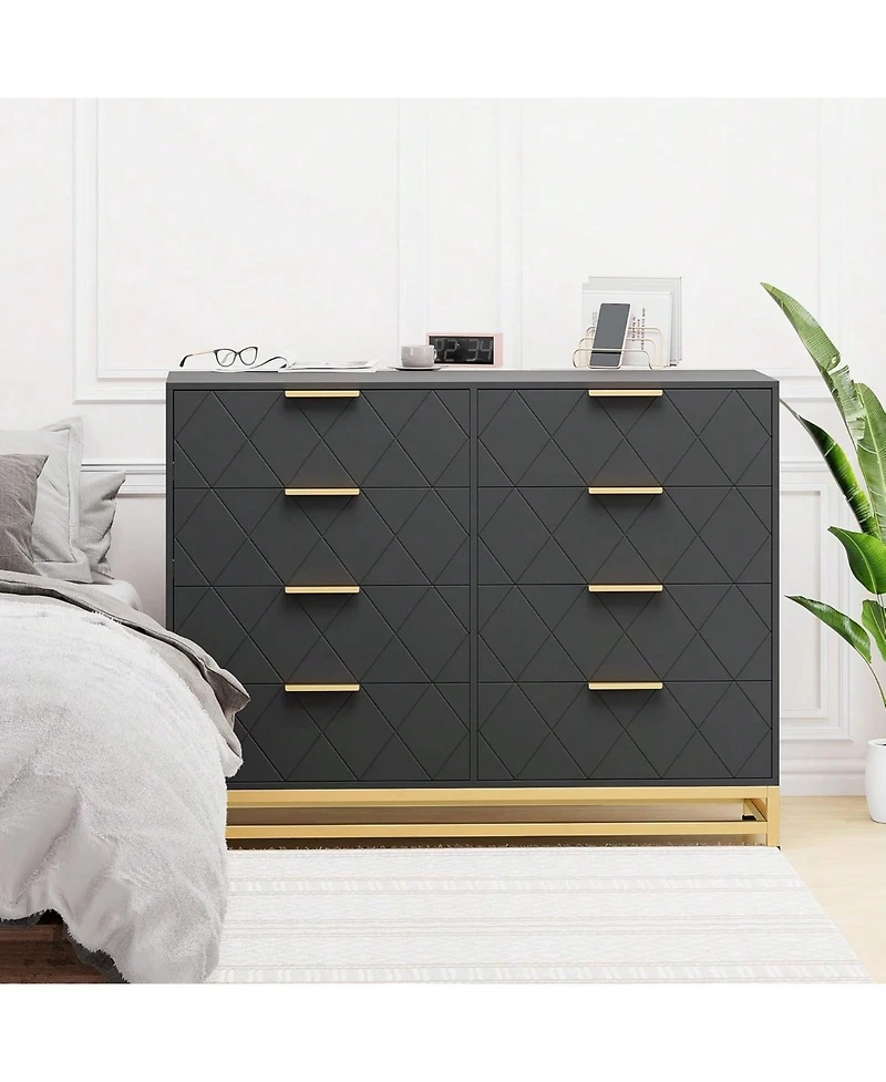 gaomon 8 Drawer Dresser For Bedroom With Deep Drawers, Wide Chest Of Drawers Metal Handles, Large Floor Wood Storage Modern