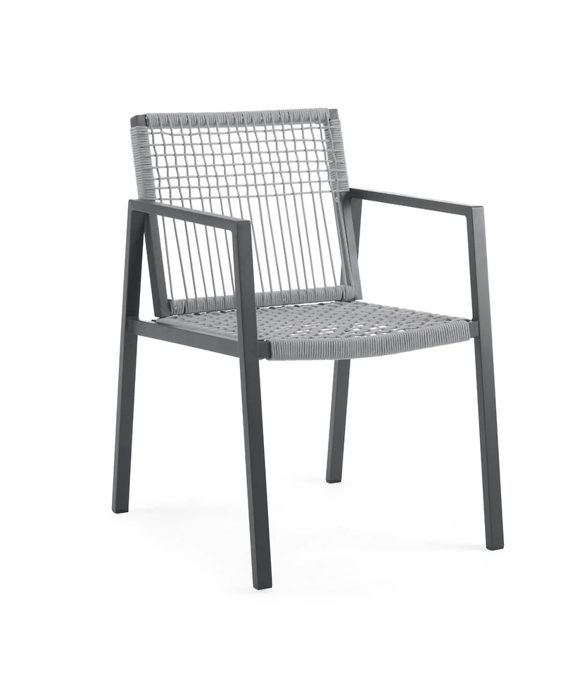 Streamdale Furniture Outdoor Dining Set, Aluminum Dining Chair Set of 6 with Rope + Aluminum Dining Table, Gray+Black