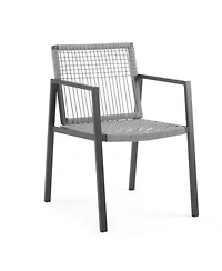 Streamdale Furniture Outdoor Dining Set, Aluminum Dining Chair Set of 6 with Rope + Aluminum Dining Table, Gray+Black