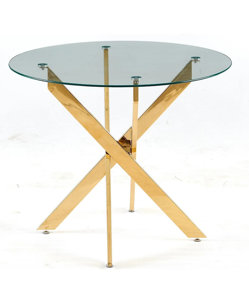 Streamdale Golden Glass Dining Table with Cross Metal Base
