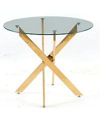 Streamdale Golden Glass Dining Table with Cross Metal Base