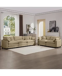 Streamdale Furniture Modern Fabric Living Room Sofa Two Piece Set, Two 2-Seater Sofas with 8 Cushion Upholstery Large Deep Seat Recliner, Tan Corduroy