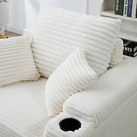 Streamdale Beige Accent Chair with Ottoman & Wide Armrests