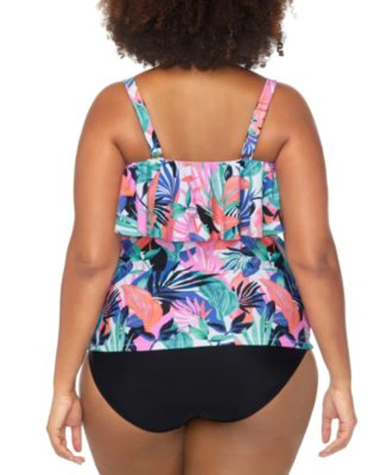 Raisins Curve Trendy Plus Size Sella Ruffled Tankini Top Costa Ruched Bikini Bottoms