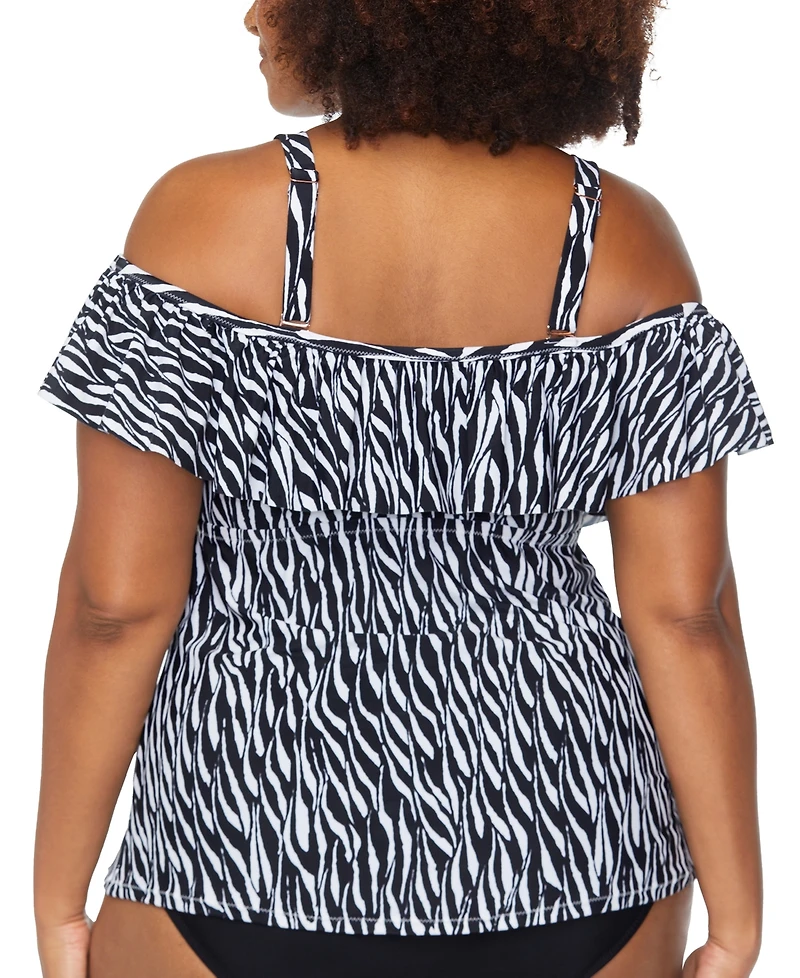 Raisins Curve Trendy Plus Size Tortuga Ruffled Tankini Top