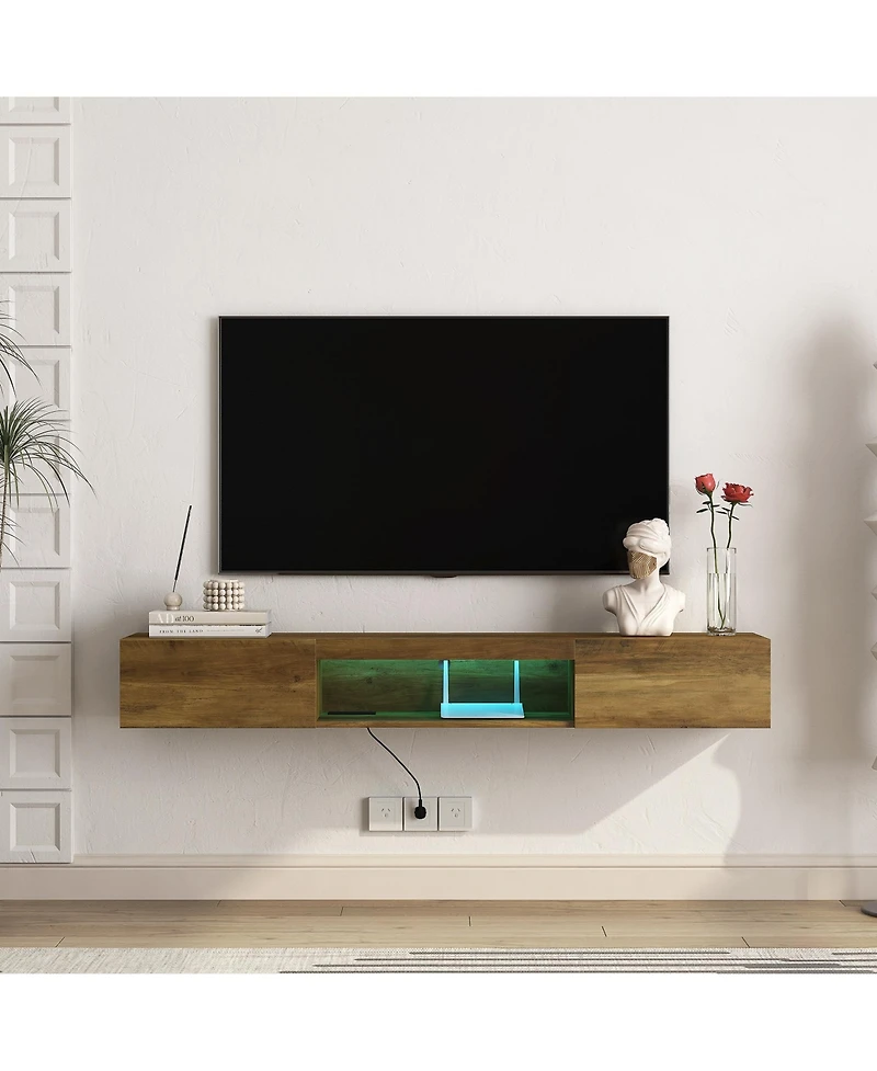 Streamdale Floating Tv Stand with Led Lights & Outlet
