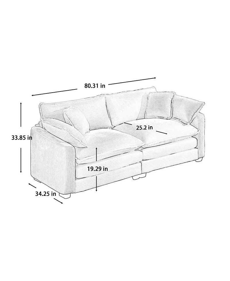 Streamdale Furniture Modern Fabric Living Room Sofa Two Piece Set, Two 2-Seater Sofas with 8 Cushion Upholstery Large Deep Seat Recliner