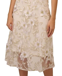 Adrianna Papell Women's Floral Embroidery Illusion Fit & Flare Midi Dress