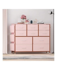 Dresser For Bedroom, 10 Drawers Fabric Storage Drawer, Dressers & Chest Of Drawers With Side Pockets, Hooks, Wood Tabletop For Closet, Living Room, Ha