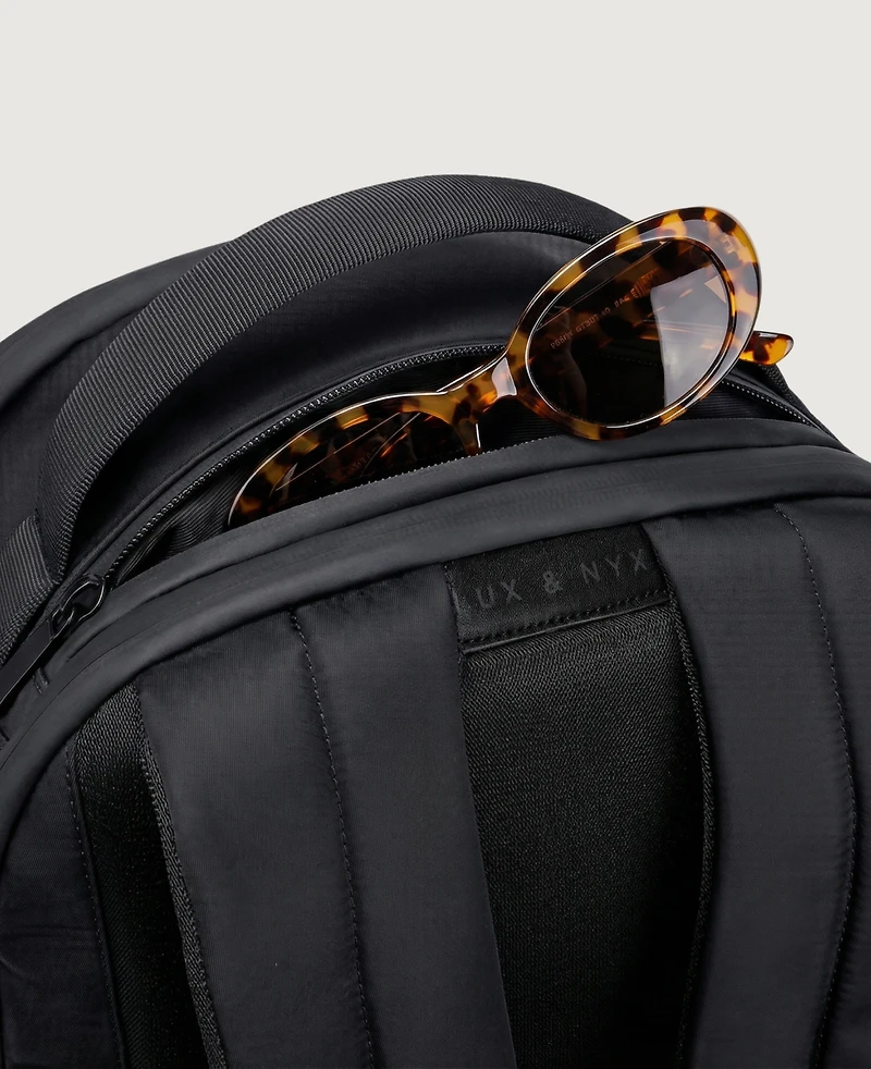 Daily Origami Backpack - 16inch Laptop Bag Black Ultra Satin Nylon Unisex Work and Travel Multi-Compartment