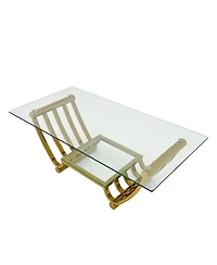 47" Rectangle Modern Stainless Steel Coffee Table, Double-Layer Clear Tempered Glass Coffee Table, Center Table Table with Storage, for Living Ro